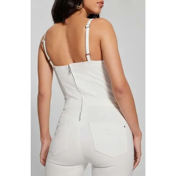 Guess Vanna Sleeveless Skinny Leg Denim Jumpsuit White Womens Size M x 29 NWT - Picture 2 of 15